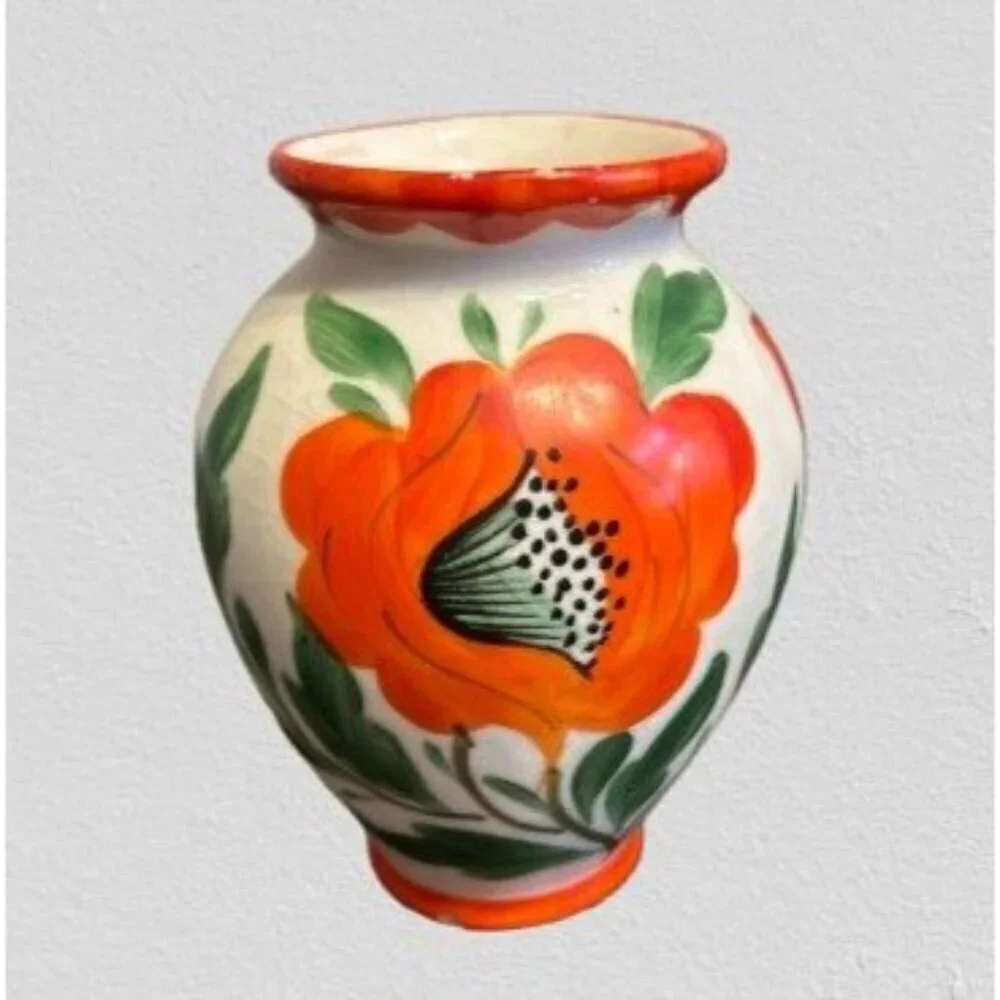 Vintage Erphila Art Pottery Vase Hand-Panited Pottery Poppy Floral Circa 1930